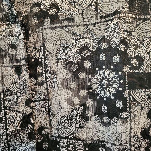 The Kooples Bandana Print Button Down Shirt Size Small Black & White Paisley - Picture 6 of 9